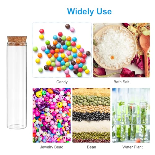 PATIKIL 55ml Test Tubes, 12pcs 4.33x1.18 Glass Clear Flat Bottom Test Tube Containers with Cork Stopper for Bead Party Candy Bath Salt Storage Scientific Experiment Plant Propagation - size: 55ml