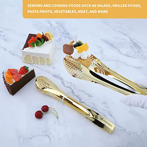 MSY BIGSUNNY Stainless Steel Buffet Tongs - 11" Kitchen Food Tong for Cooking and Serving, Set of 2, Gold - color: Gold 11" Serving Tongs