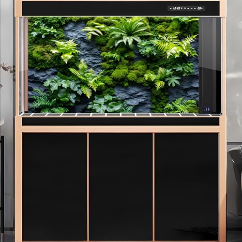 2 Packs Rock Wall Reptile Tank Background Lush Green Tropical Leaves Aquarium Background Nature's Embrace Tropical Green Plants Fish Tank Backgrounds Moss Wall Reptile Enclosure Backgrounds 30x18in - color: Green, size: 30(W)x18(H)in