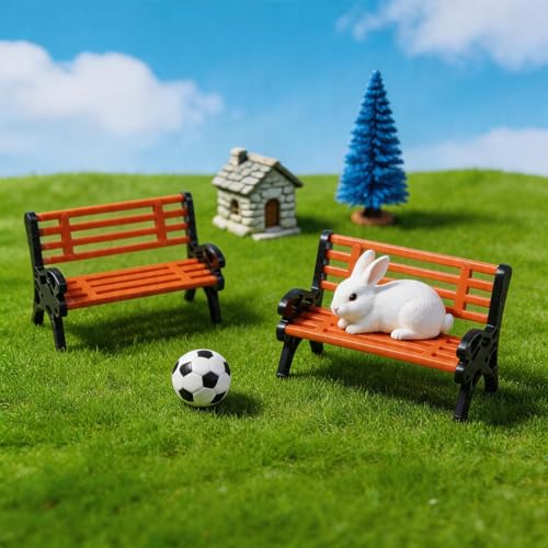 2Pack Miniature Park Bench, 1:30 Scale Tiny Park Benches Architectural Painted, Brown Garden Seats Dollhouse Accessories for Adults Miniature Scenes Train Platform