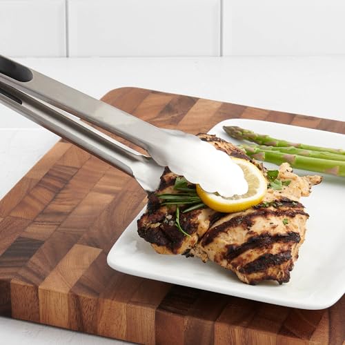 Locking Tongs, 18/8 Stainless Steel, Silicone Handles, Grip, Drain, and Serve, 12-Inch - style: Stainless, 12 Inch