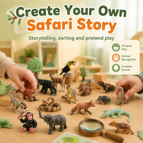 EOIVSH 16pcs Forest Animal Figures for Kids, Realisitc Safari & Jungle Animal Toy Figurines, Educational Animal Playset for Cake Topper Party Favors Birthday Gift