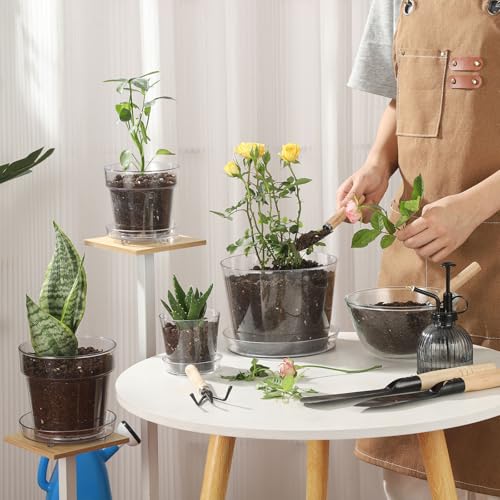 WHJY Set of 3 Multi-Size Clear Plastic Nursery Pots with Drainage Holes & Deep Saucer PET Round Planters for Indoor Plants Succulents Flowers Windowsill Gardening - size: 3.5"&4.7"&5.9"