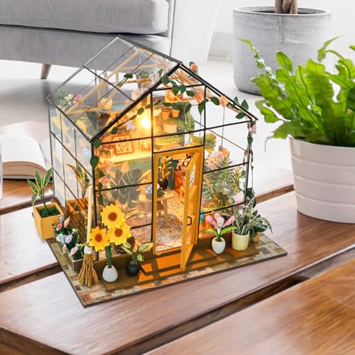 GuDoQi DIY Miniature Dollhouse Kit, Tiny House kit with Furniture, Miniature House Kit 1:24 Scale, Handmade Gift for Birthday Easter Day, Sunshine Flower House - color: Sunflower Shop