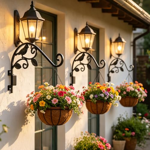 2 Pack Plant Hangers Outdoor 15.15 inch Swivel Plant Wall Hanger | Sturdy Wrought Iron Plant Hangers Indoor Wall Mount, Hanging Plant Bracket for Bird Feeders, Planters, Lanterns, Wind Chime - color: Black - 2 Pack
