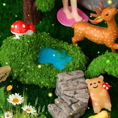 52pcs Fairy Garden Accessories Fairy Garden Kit Mini Fairy Figurines Tiny Garden Decor Supplies Micro Landscape Mushroom House Fairy Animals Decor Outdoor Figures Ornaments