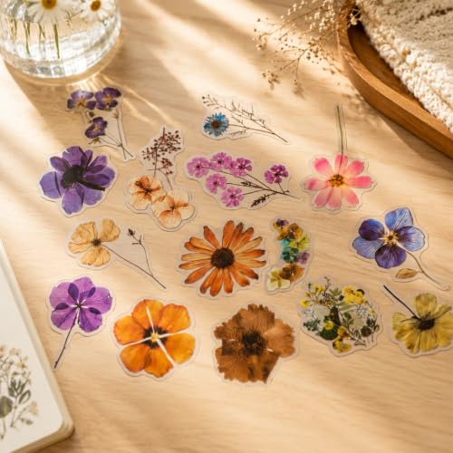 200 Pcs Flower Stickers, Dried Flower Stickers for Scrapbooking, Pressed Sticker for Scrapbook Supplies, Natural Floral Botanical Decals for Junk Journal Supplies, Scrapbook Sticker, Planner Resin Art
