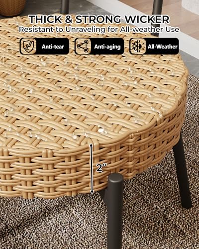 GarveeLife 3 Piece Wicker Patio Bistro Furniture Set, Outdoor Dining Chairs, Includes 2 Rattan Chairs and Tempered Glass Table, for Garden, Backyard, Balcony, Apartment (Black & Brown) - color: Black & Brown
