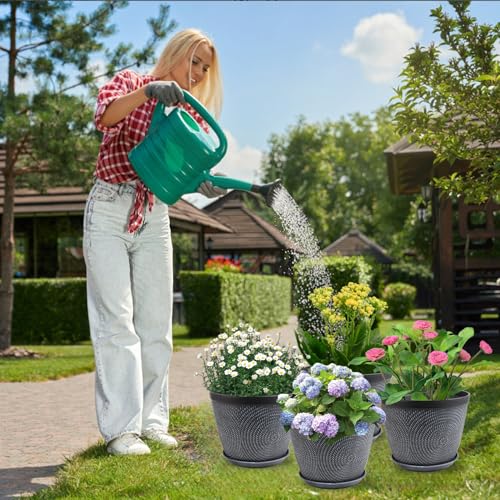 Quarut Large Planter Pot, Plastic Flower Pots with Drainage Hole & Saucer - color: Gray, size: 15 Inch