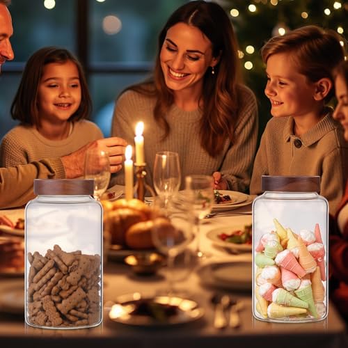 Large Glass Coffee Jars Round Storage Canister with Wooden Lid Clear Glass Food Jar for Pantry Sugar Tea Coffee Bean Spice Nuts Cookies Bath Salts - color: 2300ml/77oz-2PACK