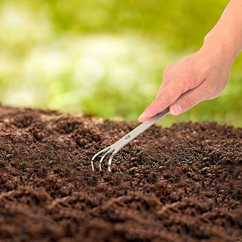 304 Stainless Steel Gardening Root Rake,8.2 inch Prong Bonsai Tools,Gardening Cultivator Soil Tools with Ergonomic Handle