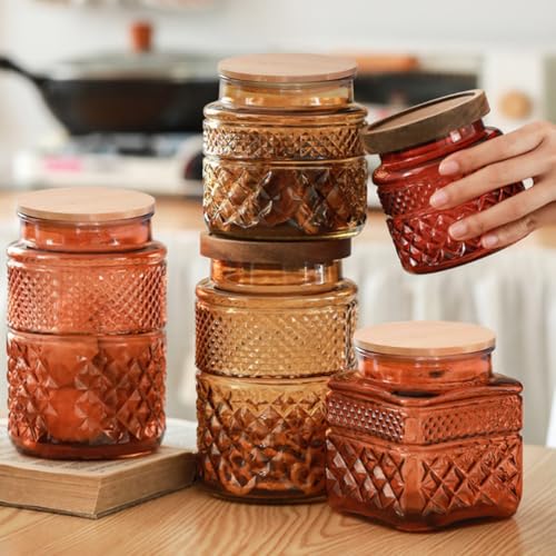 ANSQU Amber Glass Jar with Jar, 37oz Coffee Canister - color: Amber-Square, size: 37 Ounces