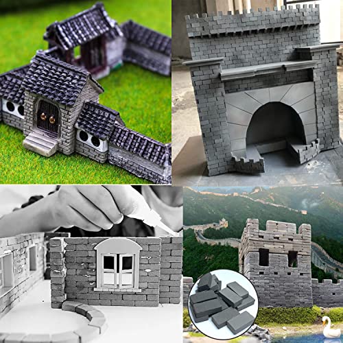 Woohome 350 PCS Gray Mini Wall Bricks Miniature Bricks Figurine Model Brick Building Set Fake Bricks with Scraper for Fairy Garden Landscaping Accessories, 1:16 Scale - color: Grey 350