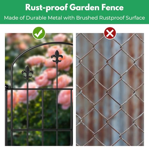 Decorative Garden Fence Border 10 Pack 22in(H) x 28ft(L), Black Rustproof Metal Garden Fencing Animal Barrier for Dogs - size: 26 Pack-28ft(L)