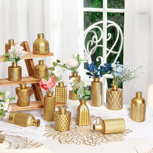 Yaomiao 30 Pcs Glass Bud Vases Centerpieces, Gold Series - color: Gold Series