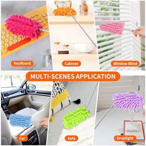 Mini Duster for Cleaning, 360° Bendable Hand Dusters with Extension Pole, Washable Small Duster for Car Interior, Office, Furniture - color: 2 Pack Green