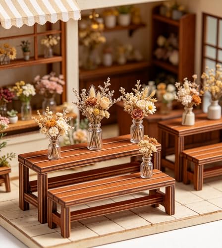 3pcs Wooden Miniature Bench Set, Dollhouse Furniture Mini Bench Model Craft Mini Chairs Garden Bonsai Ornaments Park Street Seat Dollhouse Decoration Accessory