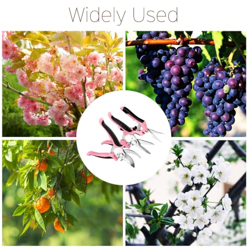 3 Packs Garden Pruning Shears Stainless Steel Blades Handheld Pruners Set with Gardening Gloves(Pink) - color: Pink, size: 3 PCS