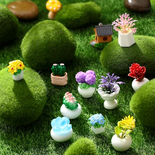 Threehoney 30 Pack Mini Potted Plants Miniature Resin Figurine, Succulents - style: Succulents