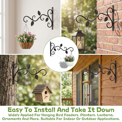 4 Pcs Plant Hangers Outdoor for Wall Mount Hangers Iron Bracket Plant Hanger Bracket Rust Resistant Black Hook for Bird Feeder Wind Chime Lantern Planter Decor