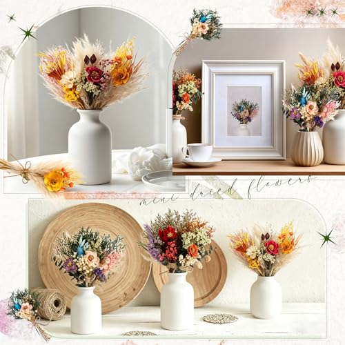 Layhit 12 Pcs Mini Dried Flower Bouquet Boho for Wedding,Camellia | Rustic Boutonniere Bridesmaid Gifts,Handmade Dry Flowers Decor, Bulk Dried Flowers in Vase, DIY Crafts Home Decor - style: Camellia