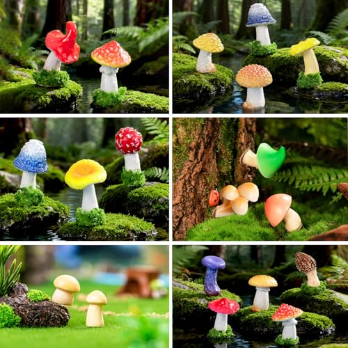 JKanruh 25 Pcs Little Resin Mushrooms,Tiny Mushroom Figurines for Aquarium,Bonsai and Micro Landscape Potted Plant Mini Garden Decoration