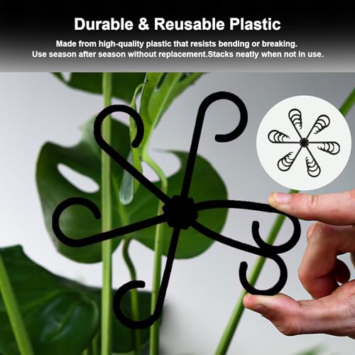 6pcs Climbing Houseplant Stem Supports,Plant stem Support Indoor Outdoor Use,Stem Hook Growth Accessories for Plant Garden, Promotes Upright Growth and Airflow(Black) - size: 6PCS