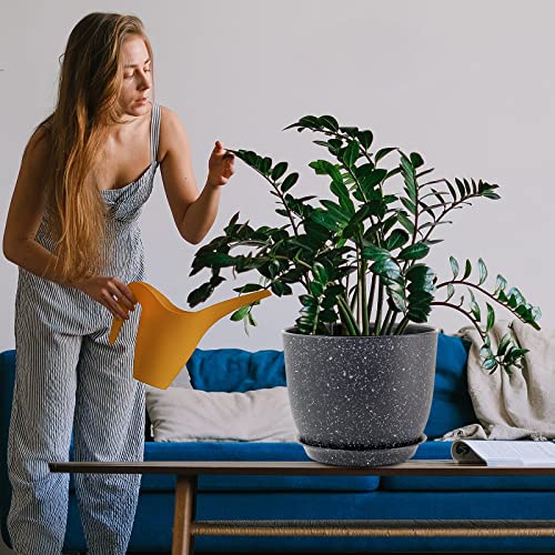 UOUZ 12/10/9 Large Modern Plant Pots, Plastic Planters with Drainage Holes and Saucers for Indoor Outdoor Plants Flowers, Black Speckles - color: Black Speckles