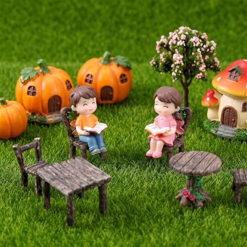 9 PCS Fairy Garden Accessories Miniature Table and Chairs Set