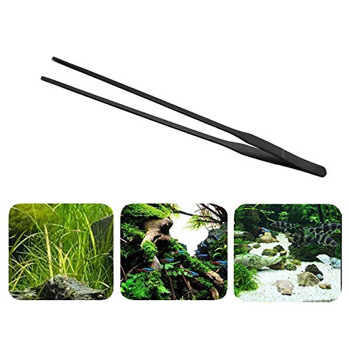 FRUTA Aquarium Tweezers Stainless Steel Straight Tweezer with Carbonation Protection Coating Against Rust Extra Long Reptiles Feeding Tongs Tools for Aquatic Tank Plants,15 inch- Black Straight