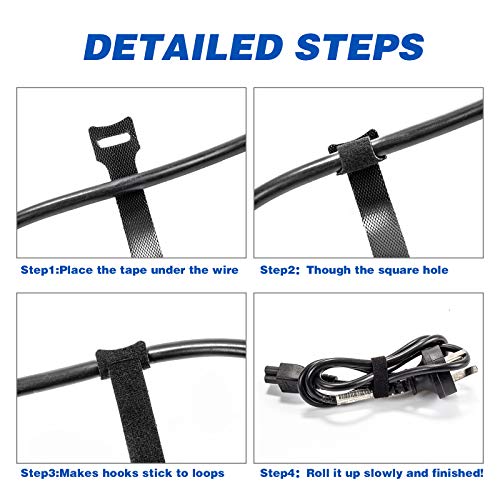 OneLeaf 80PCS Reusable Cable Ties, Black Adjustable 6-Inch Cord Organizer Ties, Multi-purpose Hook Loop Cable Management Wire Ties for Organizing Home, Office, Data Centers (Pack of 2) - size: 6in-80pcs (Pack of 2)