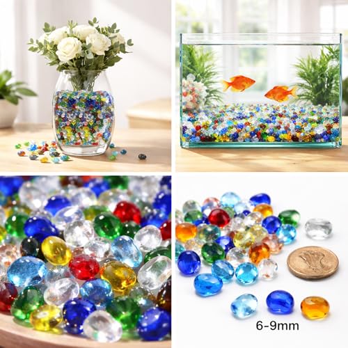 QYGL Blue Mixed Clear Glass Pebbles, 0.55 lb Sea Glass Stones for Vase Fillers - color: Blue Mixed