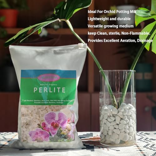 Natural 1-2CM Hard Chunky Perlite 10QT for Plants Horticultural Coarse Organic Pearlite Bulk Potting Mix Garden Soil Amendment for Enhanced Drainage and Ventilation for Orchid, Dendrobium, Araceae - size: 10QT