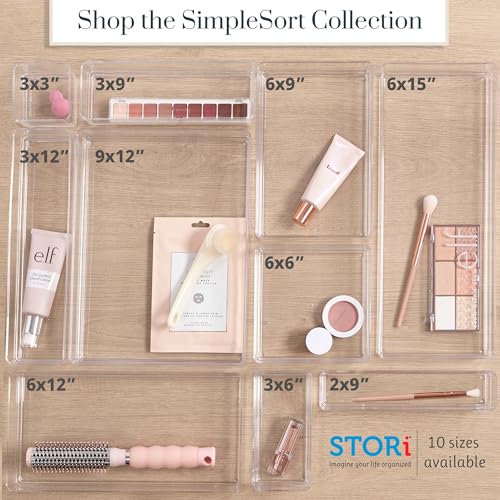 STORi SimpleSort 2-Piece Stackable Clear Drawer Organizer Set | 12" x 9" x 2" Rectangle Trays | Wide Makeup Vanity Storage Bins and Office Desk Drawer Dividers | Made in USA (Pack of 7) - size: 12x9x2" (Pack of 7)