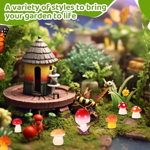 100pcs Mini Resin Mushrooms, 50 Style Tiny Small Fake Mushrooms Figurines Miniature Figures Trinkets Toy Decorations for Vase Filler Micro Landscape Mini Garden Dollhouse Terrarium Decor Accessories