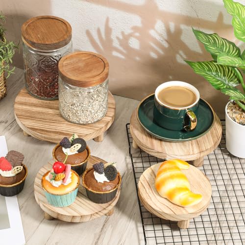 4 PCS Wooden Risers for Display, Wood Stool 8/7/6/5 Inch Flower Pot | Round Pedestal Stand, Mini Rustic, Tiered Tray Riser, Small Planter Holder, for Home Kitchen Desktop, Counter Room