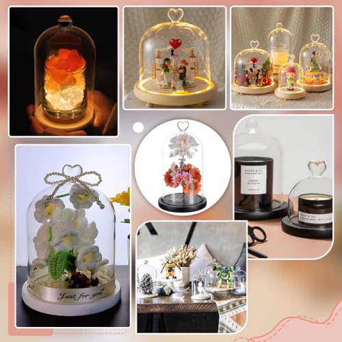 UNICRAFTALE Clear Cloche Glass Dome 4.8"x9.05" Glass Dome Cloche Antique Collectibles Dome Showcase Decorative Bell Jar with Heart Handle for Plants Fairy Lights Table Decor Medal Photos - size: 12.3x23cm