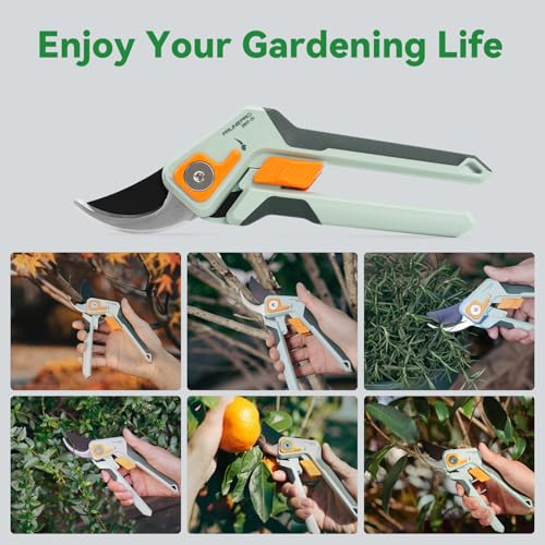 PrunePro Pruning Shears Gardening Scissors Set Professional Hand Pruner Sharp Stainless Steel Blade Garden Scissors Plant Flower Garden Clipper - color: Green