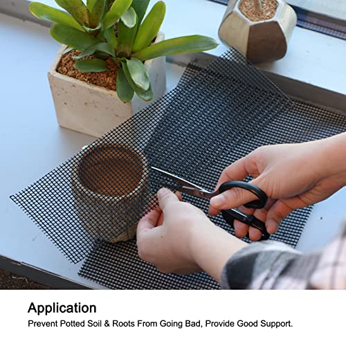 MECCANIXITY 5 Pcs Flower Pot Hole Mesh Pad 11.8x3.9" Invisible Rigid Plastic Bottom Grid Drainage Screens Prevent Soil Loss for Plant Containers, Bonsai (Black) - size: 30cmx10cm