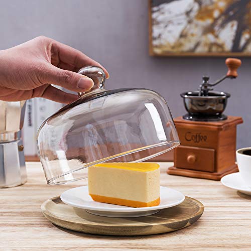 MyGift 7.5 Inch Glass Cloche Dome Dessert Tray with Acacia Wood Base | Acacia Wood Platform, Clear Cover, Dessert Presentation, Cupcake Display, Cheese Serving, Party Entertaining Accessory - size: 8"