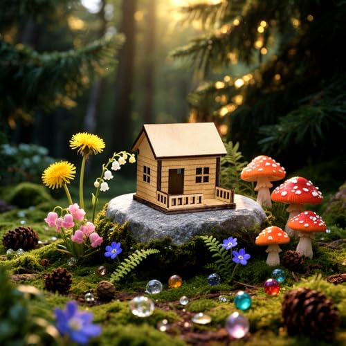 Cabinwood Mini Treehouse with Hanging Ladder for Indoor Plant Pots - style: Cabinwood