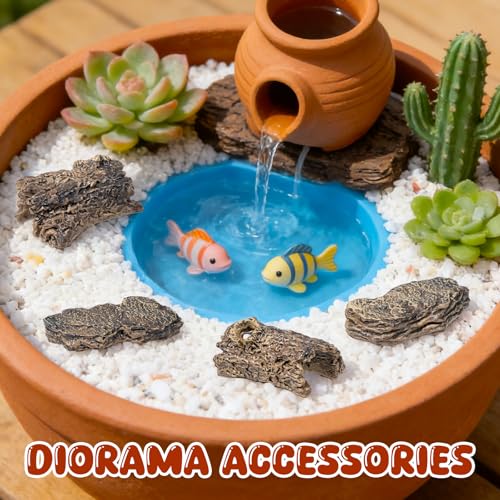 Warmtree Diorama Rocks & Tree Stump Set, 6 Pcs Miniature Terrain Decor