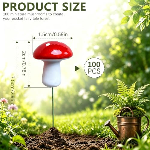 100 Pcs Mini Red Mushrooms for Fairy Gardens, Miniature Realistic Mushroom Accents, Bendable Wire Stem Foam Mushroom Decor for Terrariums, Bonsai, Micro Landscape, DIY Crafts & Fish Tanks Decoration