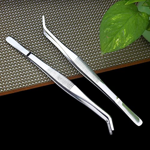 5 Inch Bent Tip Long Forceps Tweezers, Serrated Flat Tips Precision Curved Surgical Tongs Jewelers Needle Metal Sewing Sharp Kitchen Cooking Tweezers With Teeth Knurled Handles (1PCS-125mm) - color: Bent -1pcs-5inch