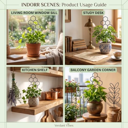 Plant Trellis for Climbing Plants Indoor, 6 Pack Leaf and Honeycomb Shape Potted Plant Trellis, Rustproof No Fade No Soil Contamination Plant Support for Pothos Ivy (Black ABS Plastic