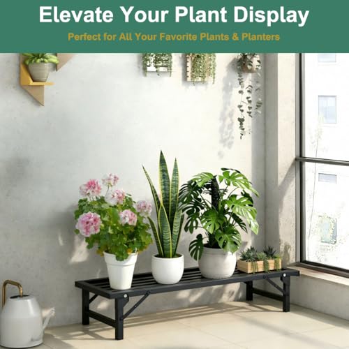 Foldable Single Tier Plant Stand, Heavy Duty Iron Plant Shelf,Anti-Rust Waterproof Flower Pot Stand, Tool-Free Quick Fold, Modern Plant Display for Indoor Outdoor Patio Balcony Garden Livingroom Windowsill ,Plant Lovers, Display Stand (L33" x H7.8" x W9.7