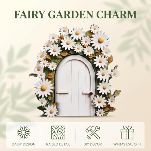 White Daisy Frame Fairy Door, Tree Stump Decor, Miniature Fairy Garden Accessory, Decorations