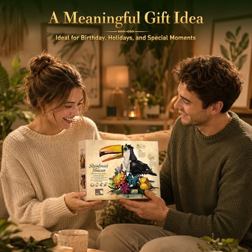 Vziimo Toucan Bird & Flowers Buiding Set, Tropical Animals Model Kit with Movable Beak, Head, Wings, Tail, Creator Animal Gifts for Adults, Teens Age 14+(1068 PCS) - style: Toucan Bird