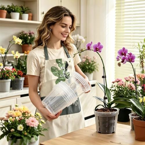 Orchid Pot with Drainage Holes, 9 Pack 4/5/6 Inch Clear Plastic Breathable Slotted Pots for Repotting-Root Control Planter-Sturdy Plastic Plant Pot for Butterfly Orchid, Hydroponics, Indoor & Outdoor - size: 4/5/6 Inch 9Pcs