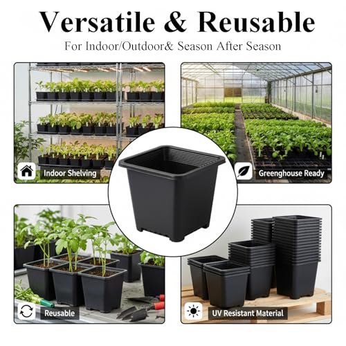 25 Packs Square Nursery Pots for Plants 5.5 Inch Seedling Pots with Holes - size: 5.5 Inch